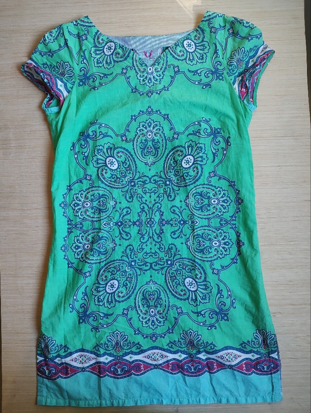 Robert Graham Tunic Cover Up Cotton Dress Side Slits Green Blue Cotton M Pink